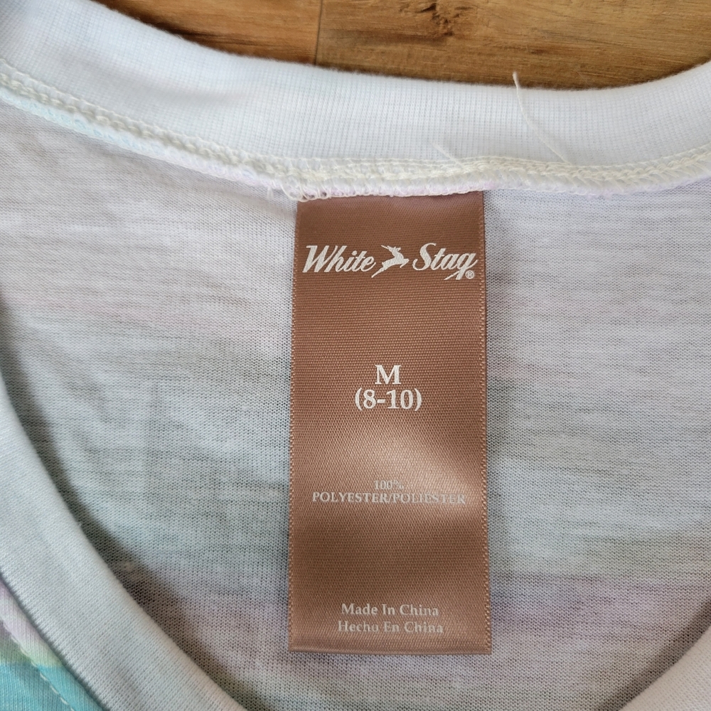 ❣️WHITE STAG Hawiann Beach Palm Tree Ombre Oil Paint V-Neck Short Sleeve T… - Picture 4 of 6